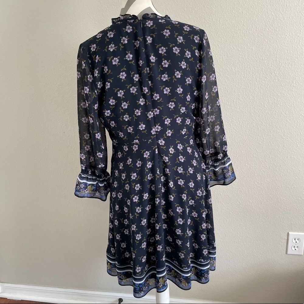 Cece Dark Blue & Floral Pintuck Ditsy Trellis Dress - Picture 3 of 4